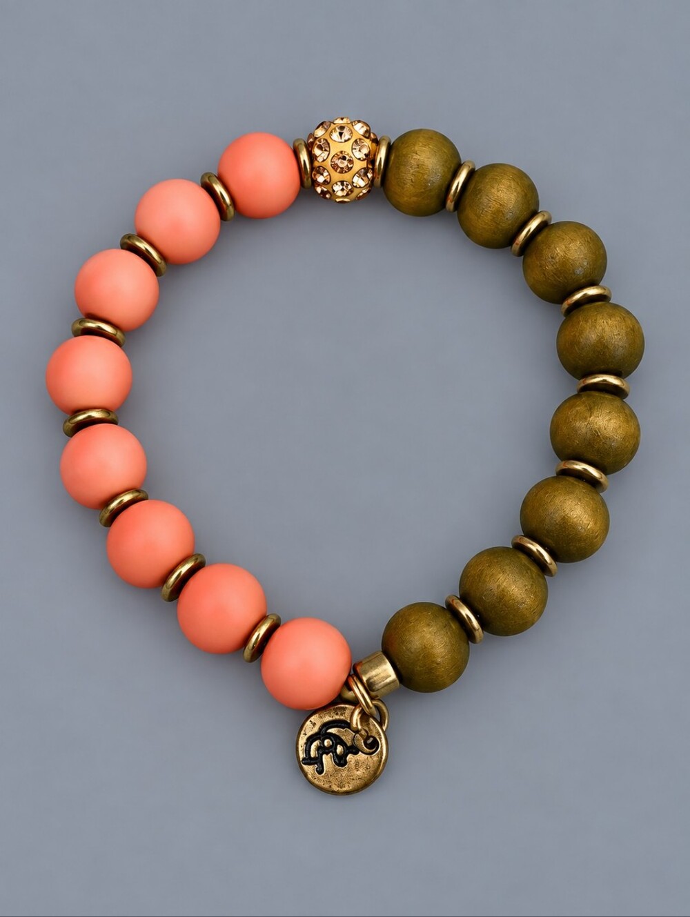 3/$30 Vtg CG Two-tone Pink Acrylic and Wood Beaded Stretch Bracelet